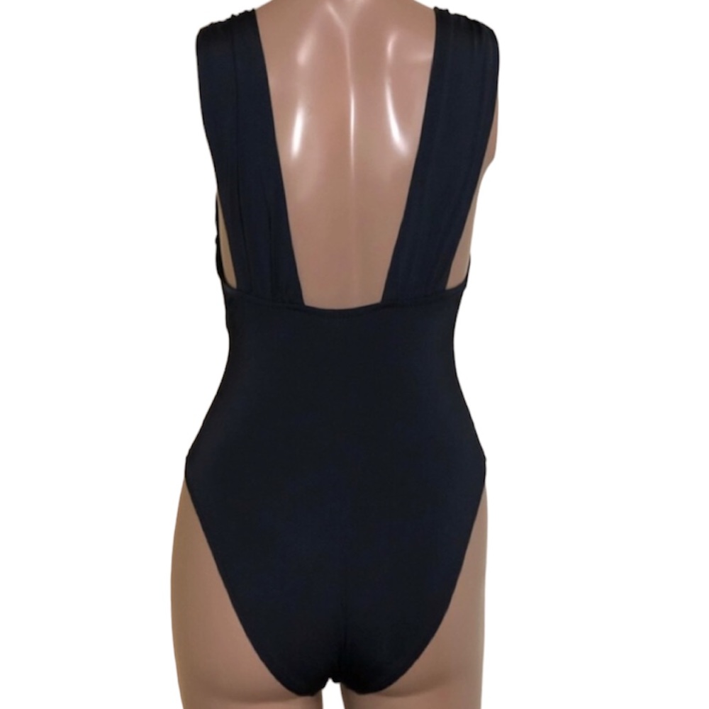 Trina Turk Getaway Plunge Cross Wrap Open Swimsuit Sz 2 Black NEW! - Picture 6 of 6